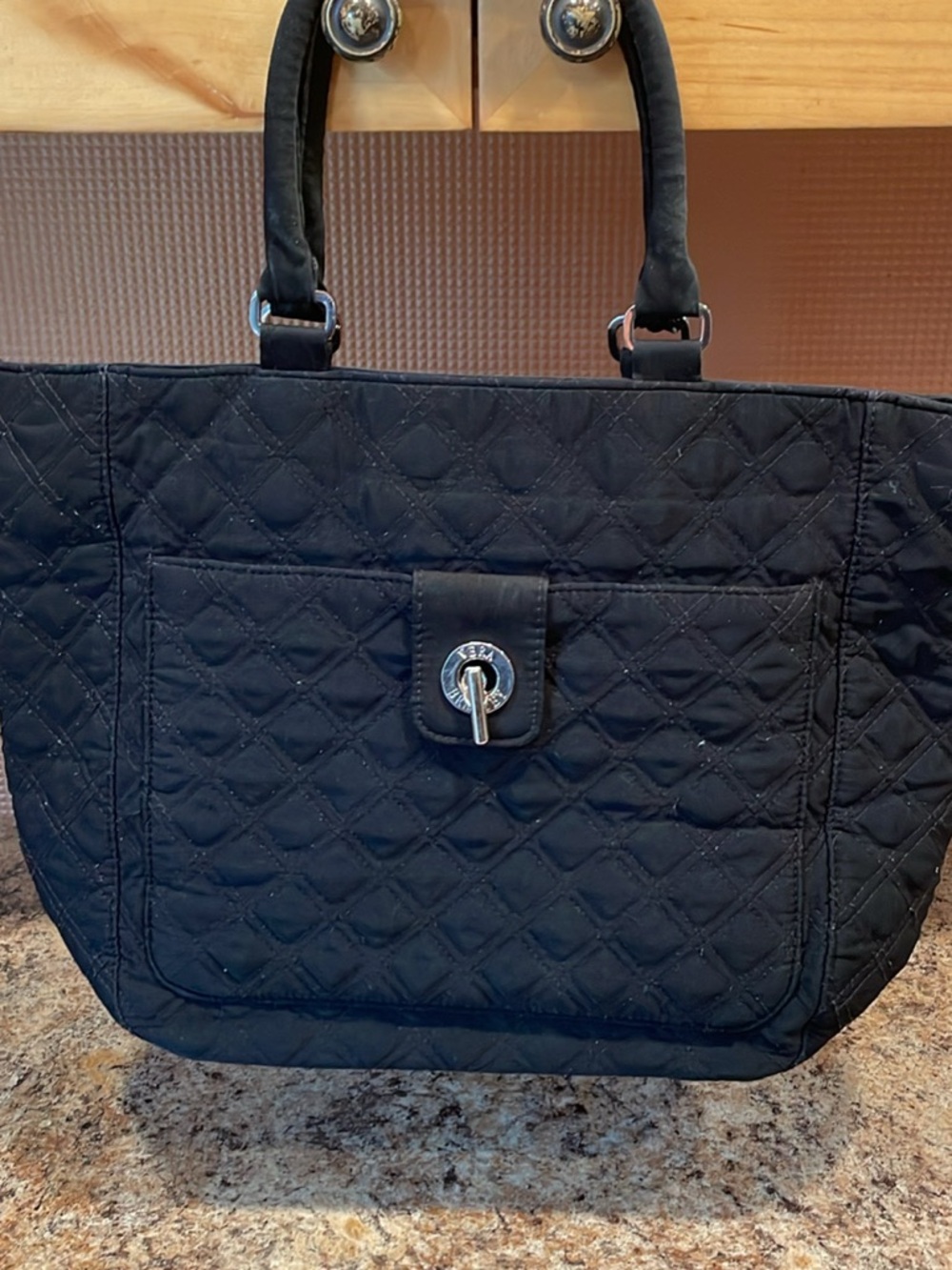 Vera Bradley Black Quilted Tote with Turn-Lock Front Pocket